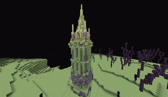 Tall purpur and endstone brick tower structure