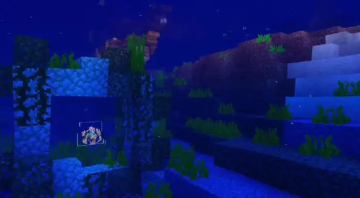 Underwater ruins with vibrant lighting effects