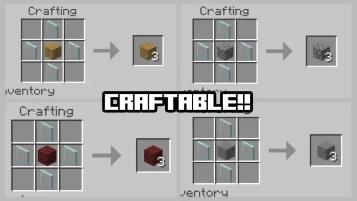 Crafting recipes for one way glass blocks
