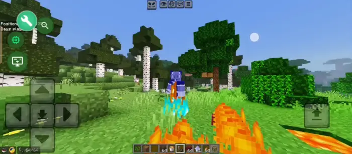 Player with rainbow fire damage effect