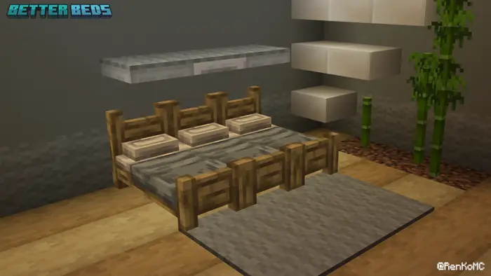 Modern textured bed with wooden frame