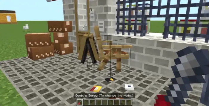 Decorative blocks and props on tiled floor