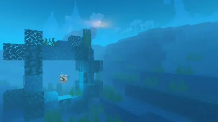 Underwater ruins with soft blue lighting