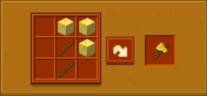 Gold axe crafting recipe with sticks and blocks