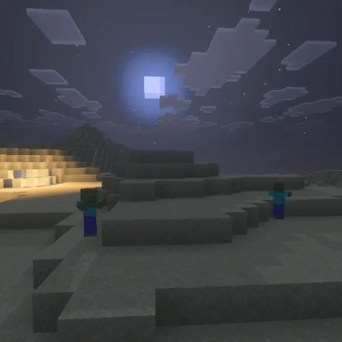 Blocky zombies on a moonlit sandy beach