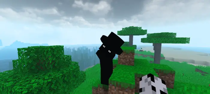 Black-clad mob with hat on grassy hilltop