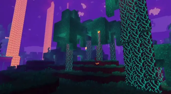 Glowing forest with dynamic shadows and light