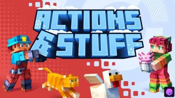 ALT text Blocky characters with cat and chicken