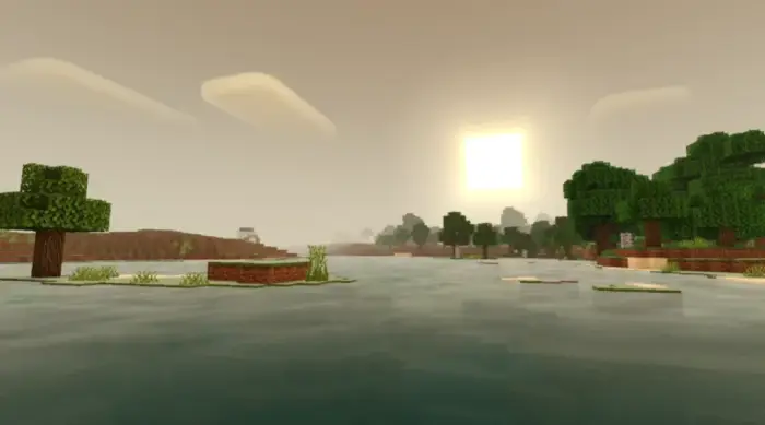 Realistic lighting and shadows over a lake