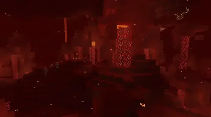 Glowing lava pillars and ambient shadows