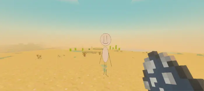 Stick figure entity in a desert landscape