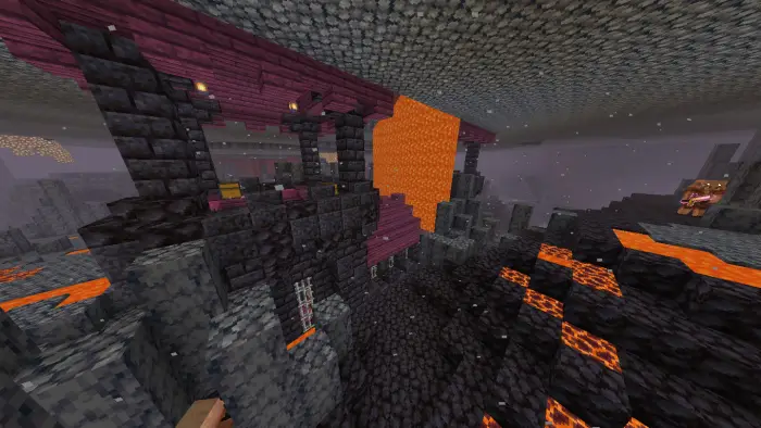 Castle dungeon overlooking lava flows