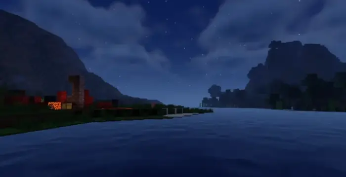 Calm lake at night with soft lighting