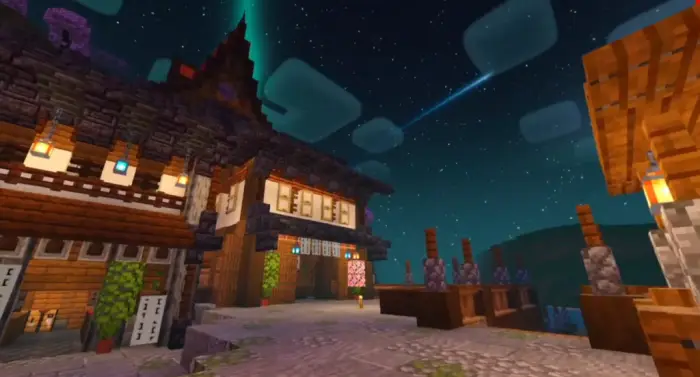 Village at night with enhanced lighting effects