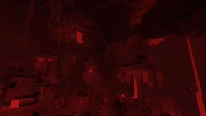 Dark cavern with intense red lighting effects