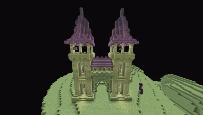 Twin-towered End fortress with purpur roofs