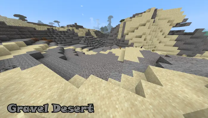 Gravel and sand hills in a desert biome