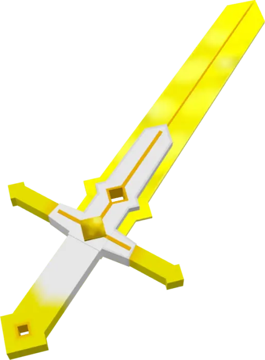Bright yellow pixel sword with white accents