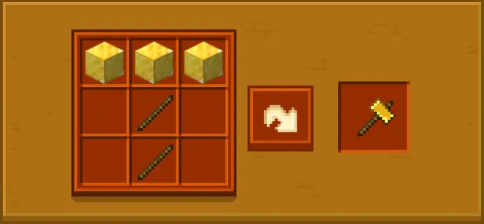 Crafting recipe for a golden hammer tool