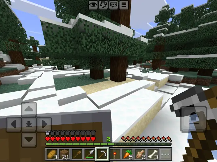 Snowy forest with trees and on-screen tools.