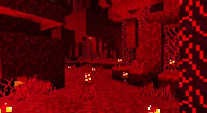 Glowing red cave with smooth lighting effects