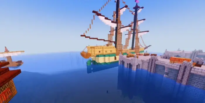 Vivid water and lighting with docked ship