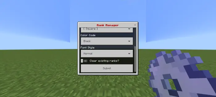 ALT In-game rank manager menu on grass field