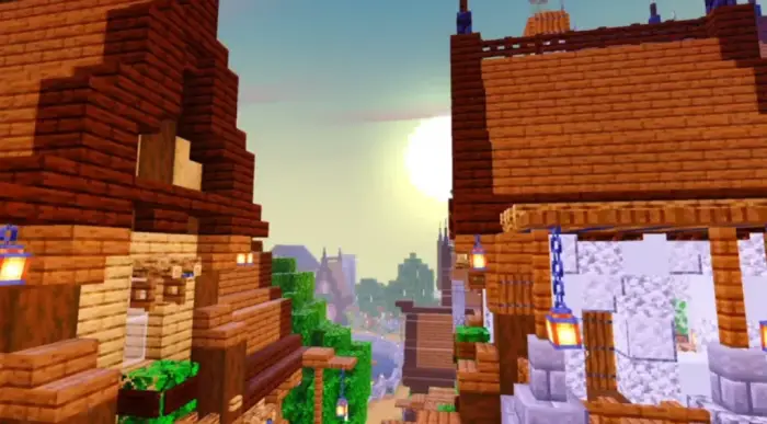 Sunlit village with enhanced shader lighting