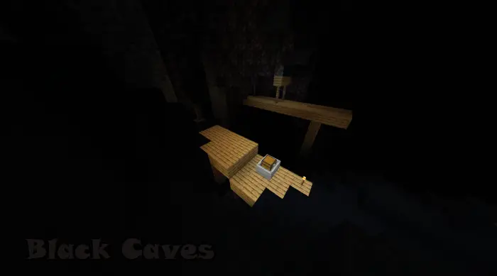 Wooden platforms in a dark cave biome