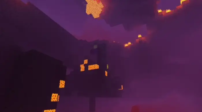 Glowing lava and shadows in a purple haze