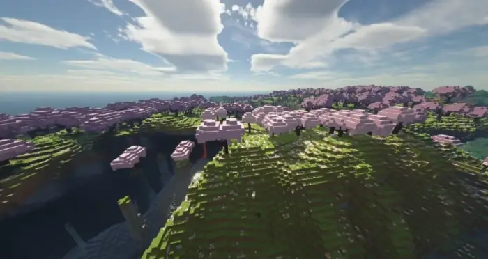 Vibrant cherry blossom landscape with shaders
