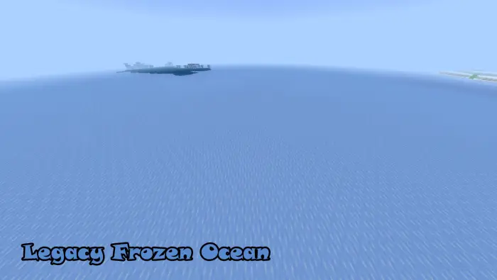 Frozen ocean biome with distant land.