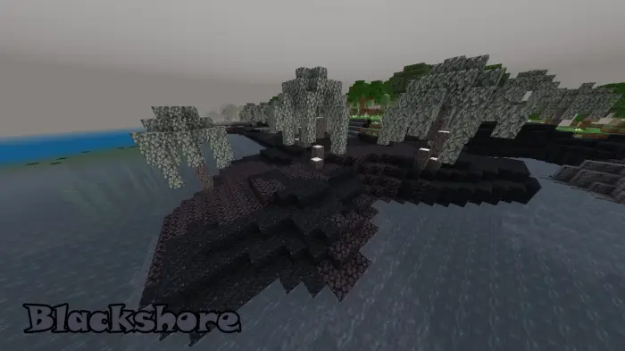 Dark shoreline biome with stone trees