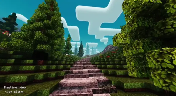 Enhanced lighting and shadows on forest path