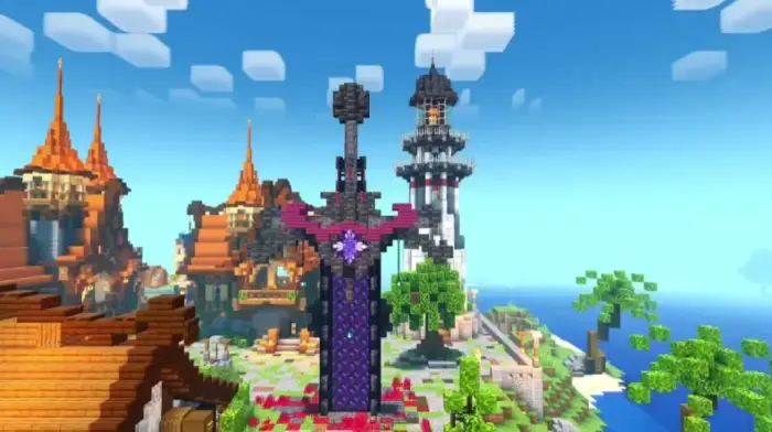 Colorful blocky village with smooth lighting