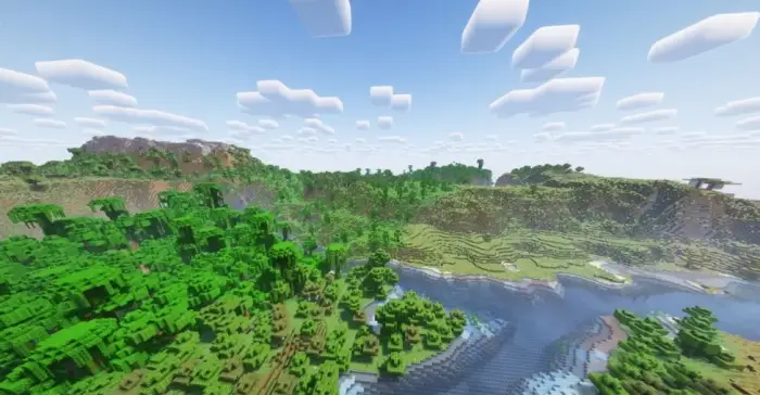 Lush blocky landscape with enhanced lighting