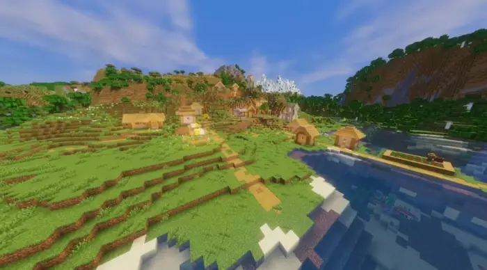 Vibrant village landscape with enhanced lighting