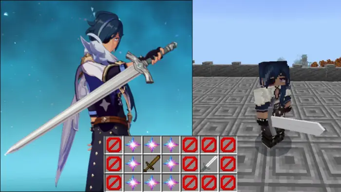 Genshin-themed sword and crafting recipe