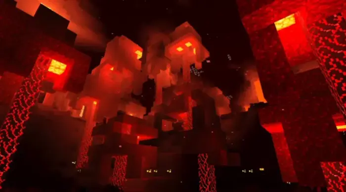 Glowing red blocks with dynamic shadow effects