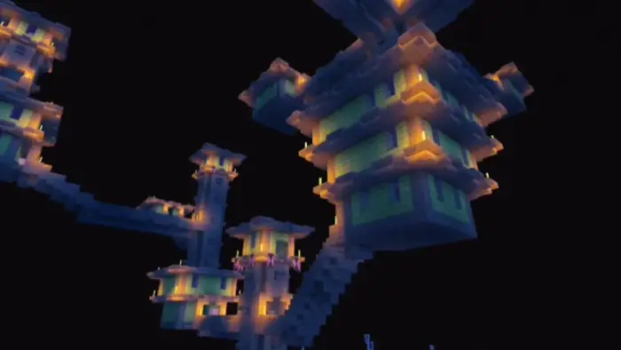 Glowing blocky structures with soft lighting