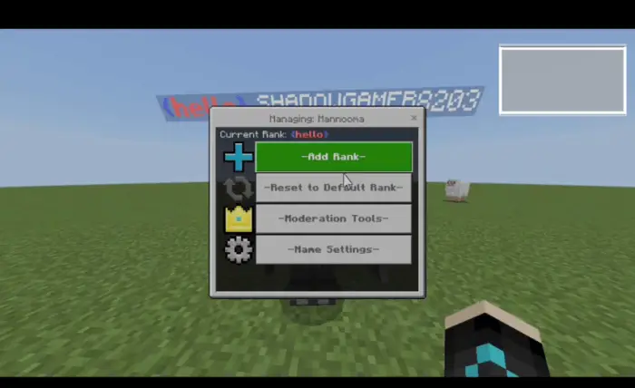 Rank management menu with player options