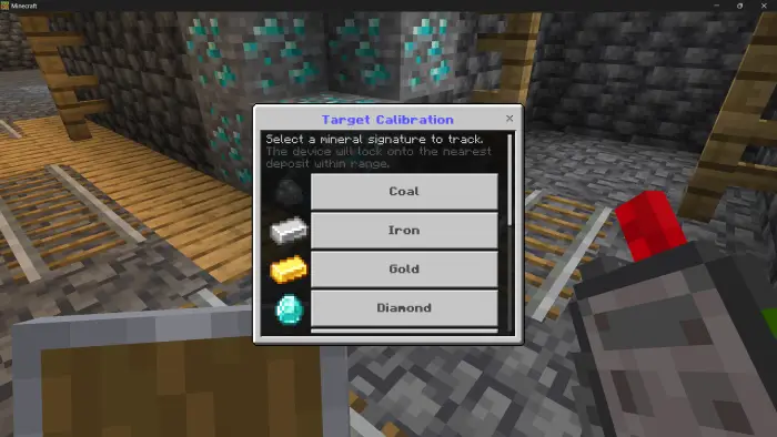 Ore scanner menu with mineral selection options