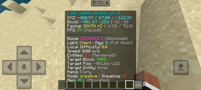 ALT Debug screen addon with live data points