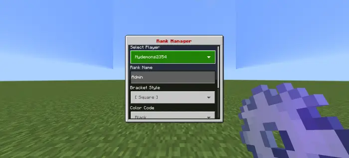Admin rank manager menu on grassy field