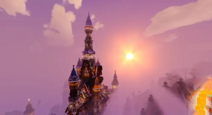 Sunset lighting on a detailed fantasy castle