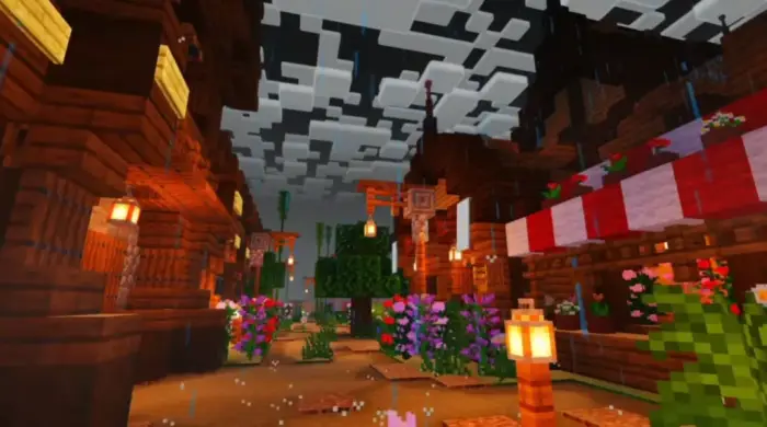 Vibrant village scene with soft lighting