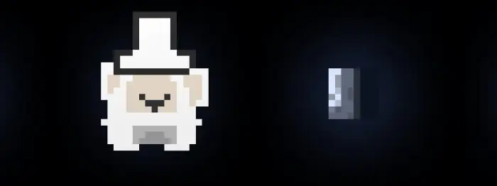 Pixel art white character and a small object
