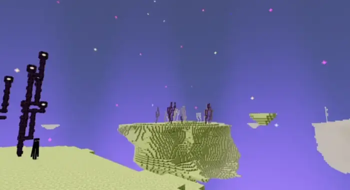 Floating islands with vibrant purple sky