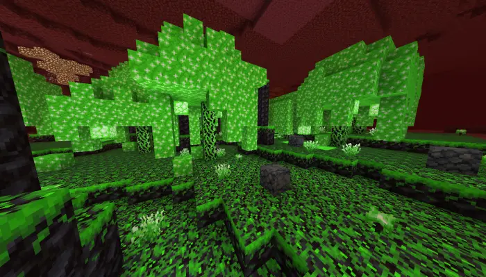 Glowing green forest in Nether biome