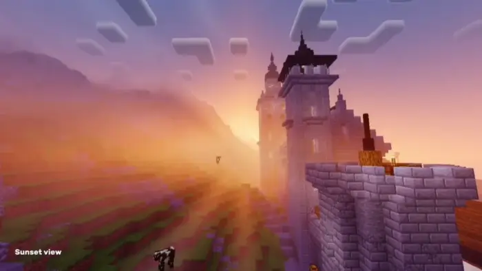 Castle at sunset with enhanced lighting effects